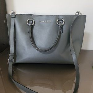 Armani Jeans Leather Faux Tote bag dark green